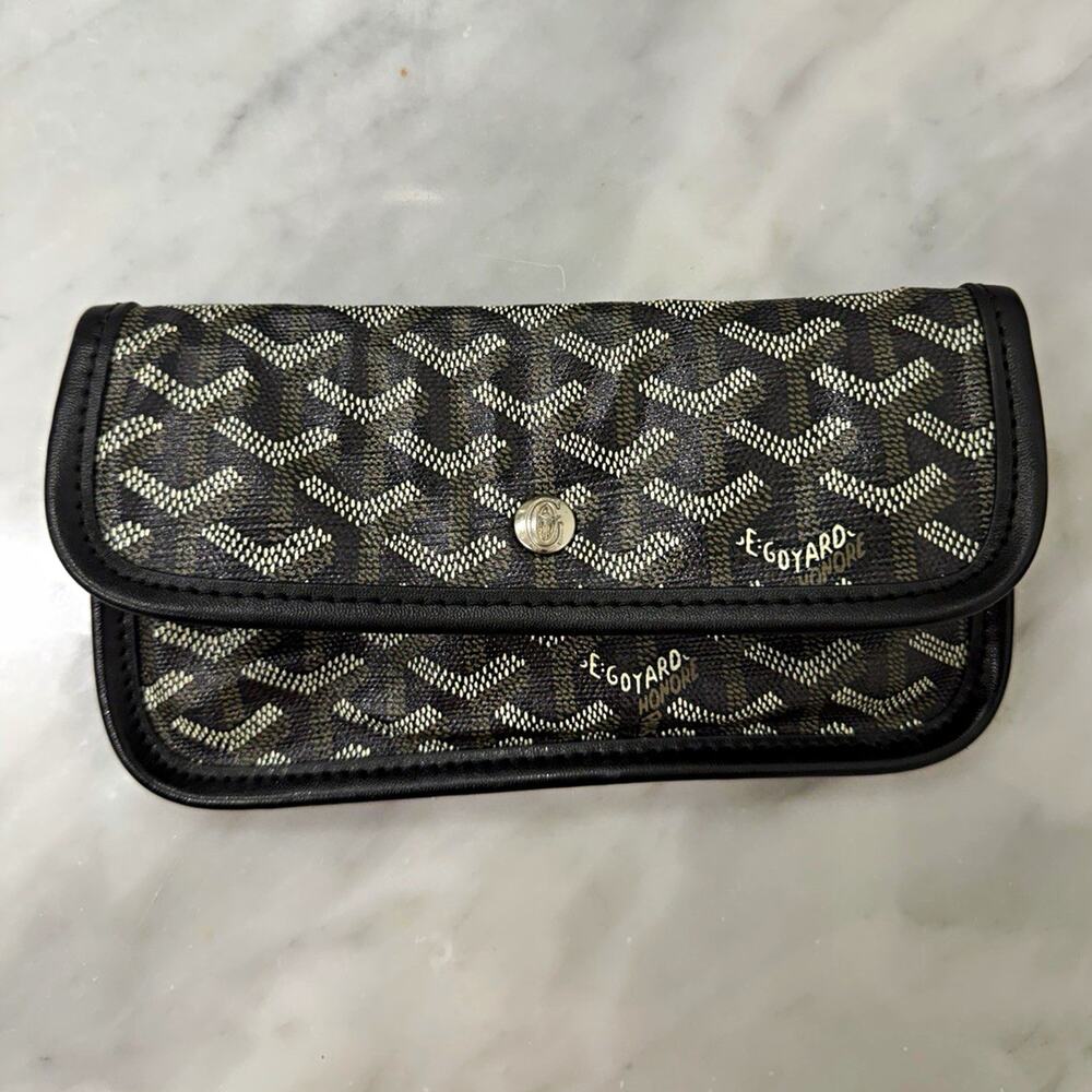 Goyard Paris Women's Black Gray White Geometric Canvas Leather Folding Wallet
